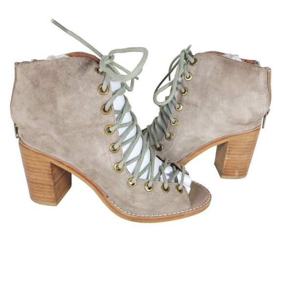 Free PeopleXJeffrey Campbell Women's US5,5 Taupe Leather Lace-up Ankle Booties - Picture 10 of 14
